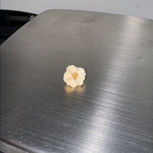 💰🌟🍄‍🟫🍄Vintage 50s? Small 1/2” Ivory Flower pin with Gold mushroom 🍄nugget
